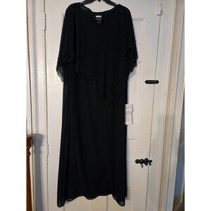 Black Cocktail Dress w/ Beaded Poncho by Candlelight & Champagne, Sz. 24W